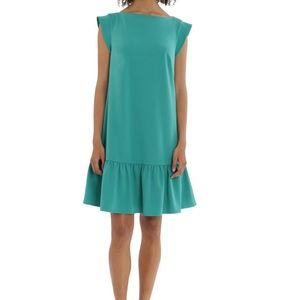 Cute Boatneck Cap Sleeve Ruffle Hem Crepe Shift Dress